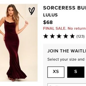 BNWT Lulu's Mermaid Velvet Maxi Dress